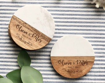 Personalized marble wood Coasters, Custom Printed coasters, Engraved coasters, Wedding gift, Bridesmaid gift, Housewarming gift, Home Decor