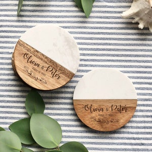 Personalized marble wood Coasters, Custom Printed coasters, Engraved coasters, Wedding gift, Bridesmaid gift, Housewarming gift, Home Decor