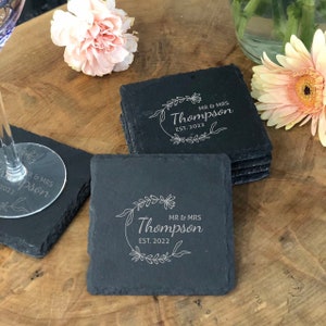 Personalized Slate Coaster set-Wedding Gift House Warming Gift Couples Gift;  Custom Engraved Coaster, Wedding Gift, Anniversary Gift
