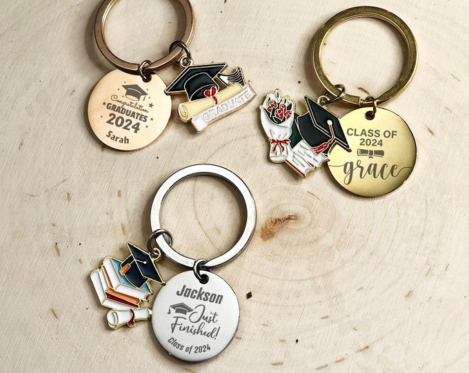 Personalized Graduation Keychain, Engraved Name Keychain, Class of 2024, Graduation Gifts, Gifts for daughter, Grad gift for Friend