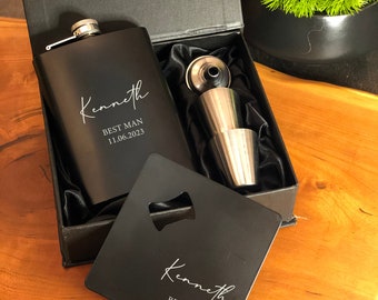 Personalized Flask Gift Set,Engraved Hip Flask for Groomsman Gift,Best Man Gift,Custom Flask for Bachelor Party, Gift for him