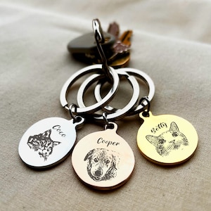 Engraved Pet Portrait Keychain, personalized Pet Keychain, Custom Dog Cat Memorial, Engraved Pet Portrait from Photo, Gift for dog mom