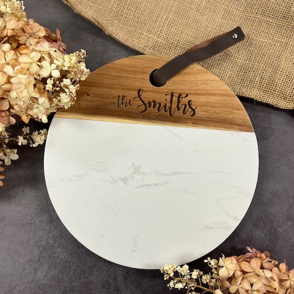 Mother's Day gift Personalized marble wood cheese board, Custom serving board, Wedding gift, Housewarming gift, Holiday gift, Christmas gift