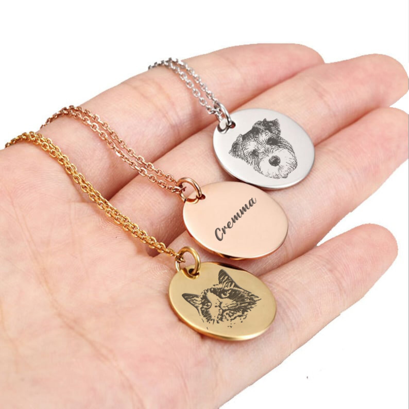Engraved Pet Portrait Necklace Custom Pet Portrait Necklace Etsy Canada