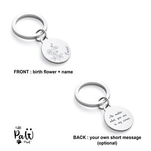 Personalized Birth Flower Keychain, Engraved Name Keychain, Birth Month ...