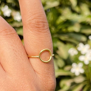 14K Solid Gold Open Circle Ring in Sterling Silver, Geometric Circle Ring in Silver, Solid Silver Ring, Minimalist Ring, Open Circle Ring