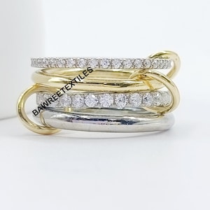 Two Tone Multi Link Ring: 14K Gold & Sterling Silver Connected Band