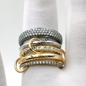 14K Gold Multi Link Band Ring Interlocking Ring Band Natural Diamond Ring Woman 5 Set Band Ring, Handmade Ring Multi Link Band Jewelry