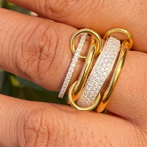 14K Gold Multi Link Connected Ring, Chunky Connector Ring, Gold Ring Set Eternity Statement Interlocking Silver 4 band ring Statement ring