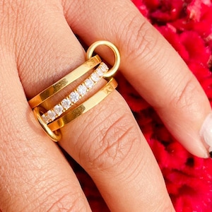 14K Gold Multi-Link Band Ring Interlocking Eternity Ring Moissanite Ring Anniversary Wedding Ring Women Ring Gifts For Her