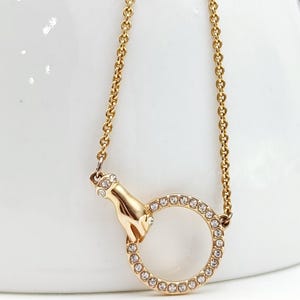 Sterling Silver Pave Circle Pendant Necklace - Gold Plated