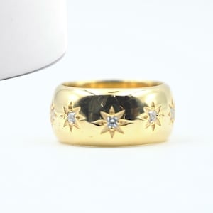 14K Gold Plated Gold Dome Ring, Dome Ring, Silver Dome Ring, Star Ring, Celestial Jewelry, Gift for Her, Star Dome Ring