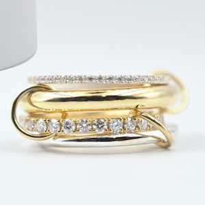 14K  Gold Multi Link Connected Ring Chunky Connector Ring Gold Ring Set Eternity Statement Interlocking Silver Ring 4 band diamond ring