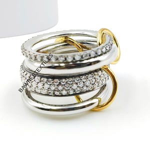 925 Sterling Silver, Pave Diamond Ring, 4 Set Band Ring, Natural Diamond Ring, Interlocking Ring, Jump Ring Gold Vermeil