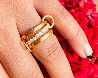 14K Gold Multi-Link-Bandring: Moissanit ineinandergreifendes Eternity-Design