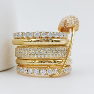 14K gouden tweekleurige multi-band ring: sterlingzilver in elkaar grijpend ontwerp