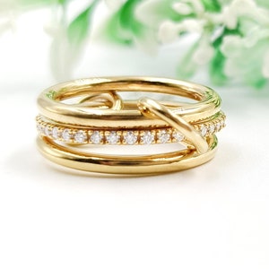14K Yellow Gold Multi Link Connected Ring, Three band Connector Ring, Gold Ring , Eternity Statement Ring, multi band ring by BAWREETEXTILES