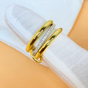 14K Gold Multi Link Connected Ring, Chunky Gold Connector Ring, Two Tone Band Ring, Statement Eternity Ring, Eternity Statement Ring