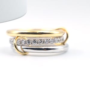 14K Solid Gold  Two-Tone Multi-Link Connected Ring, Chunky Gold Ring, Ring Set, Eternity Statement Ring, Interlocking Ring, Three band Ring