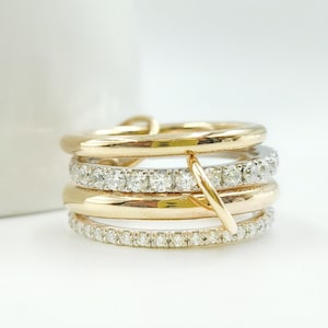 14K Gold & Sterling Silver Multi-Link Statement Ring Set