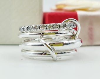 Two-Tone 14K Gold Interlocking Ring: Sterling Silver Multi-Band Statement Ring