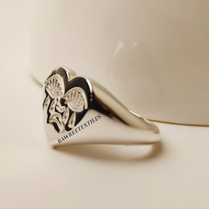14K  gold Crying Heart Tattoo Ring - Gold Plated Signet,