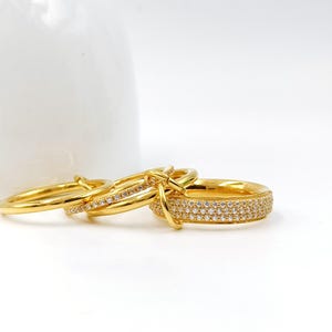 14K Yellow Gold Chunky Gold Plated Interlocking Zircon Ring Eternity Statement Ring Heavy Fit Two Tone Link Connected Ring Multi Band Ring