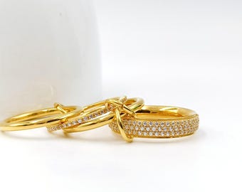 14K Gold Multi Link Ring: Chunky Two Tone Band