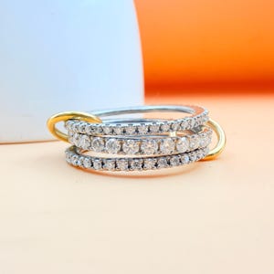 Tweekleurige multi-link sterlingzilveren ring: 14K gold filled diamant Eternity-band