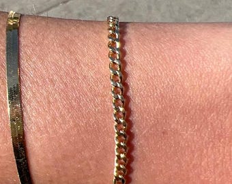 14 kt gouden kinketting, minimalistische stapelbare schakelarmband