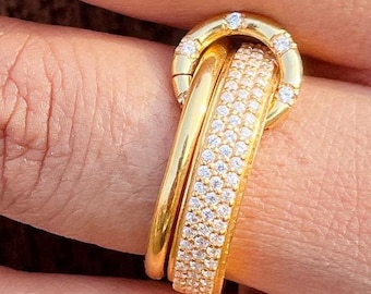 14K Gold Plated Multi Link Ring: 925 Silver Interlocking Eternity Band