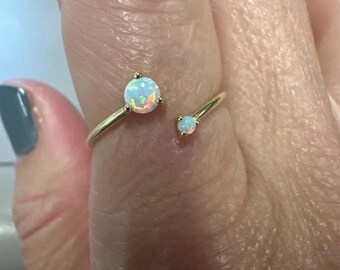 Sterling Silver Open Opal Ring, Adjustable Birthstone Ring