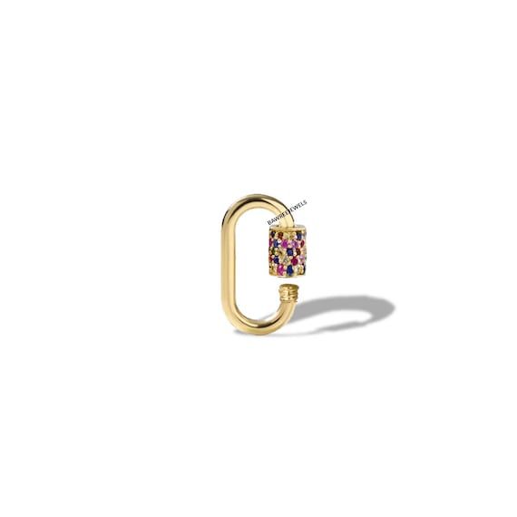 14K Solid Gold Ruby Carabiner Lock: Handmade Gemstone Clasp