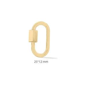 May include: A gold-coloured oval carabiner clasp with a rectangular closure. The clasp measures 2.5cm by 1.2cm. The design is simple and modern, suitable for jewellery or accessories.