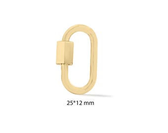 May include: A gold-colored oval carabiner clasp with a rectangular closure. The clasp measures 25mm by 12mm. The design is simple and modern, suitable for jewelry or accessories.