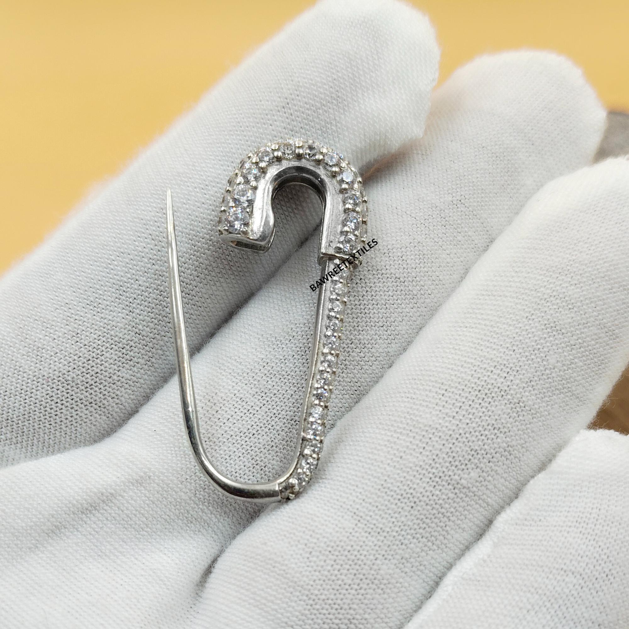14K Solid Gold Diamond Safety Pin Earring: Gemstone Push Lock - Etsy