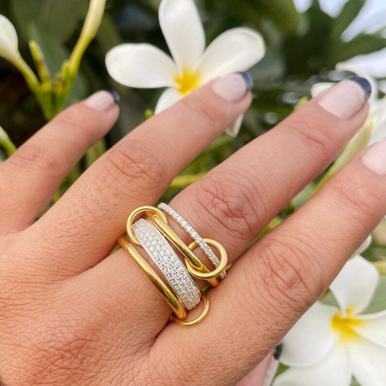 Multi Link Rings 14K Gold Multi-link Ring: Chunky Silver Connector Band - Etsy