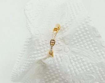 14K Solid Gold Chain Link Ring with Diamond: Minimalist Stacking Ring