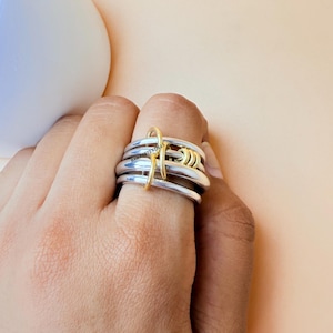 14K Gold Chunky Gold Ring, Two Tone Multi  Band Ring, Connector Ring, Entirety Ring, Multi Band Ring,  chunky Multi Ring, For Band Ring