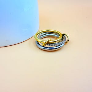 14K Gold Heavy Fit Two Tone Link Connected Ring Gold and Silver Statement Ring Silver Interlocking Ring  Two Tone Band Ring Multi Link Ring