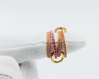 Anello multi-maglia in argento sterling con rubino: gioiello massiccio e appariscente