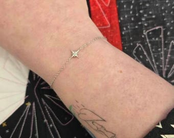 14K Gold North Star Bracelet, Dainty Charm, Octagonal Star, Minimalist Jewelry