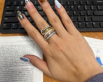 Sterling Silver Two-Tone Multi-Link Connected Ring
