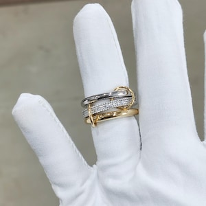 14K Solid Gold Multi Link Connected Ring, Interlocking Silver Ring, Eternity Statement Ring, Chunky Gold Connector Ring, 3Band Ring
