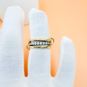 14K Gold Multi Link Connected Ring, Interlocking Silver Ring, Eternity Statement Ring, Two Tone Multi Band Ring, Connector Ring