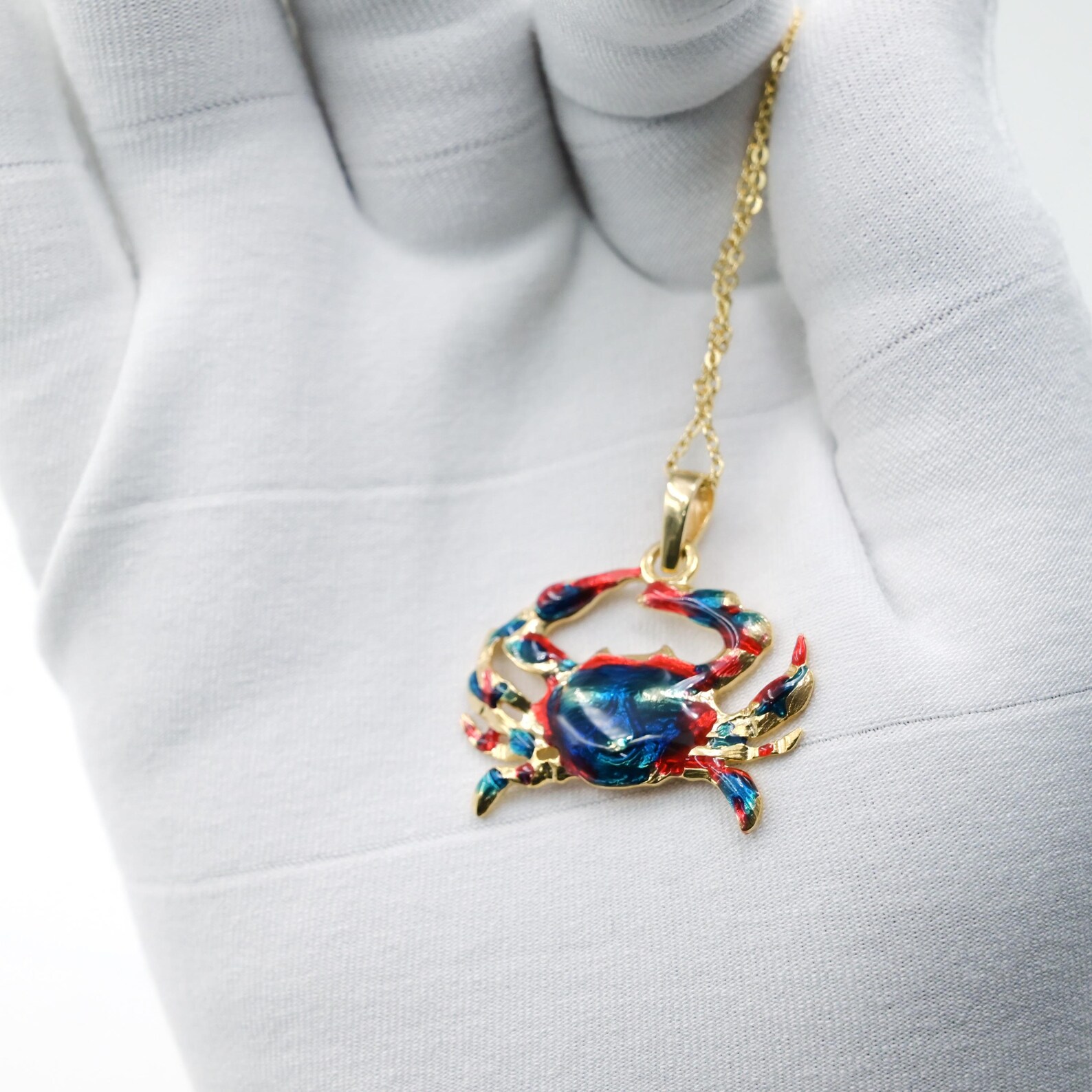 Gumbo Chain 14K Gold Crab Pendant: Multi Enamel Charm, Animal Lover Jewelry - Etsy