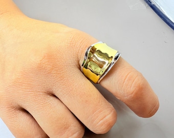 14K Gold Wave Ring: Adjustable Unisex Minimalist Statement Ring