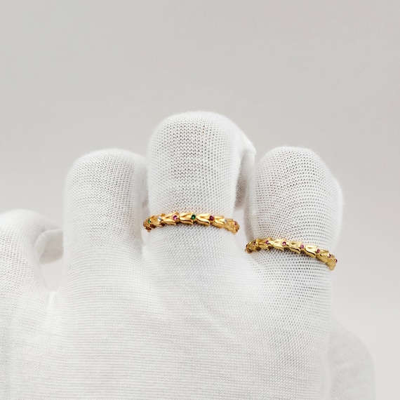 14K Gold Rainbow Gemstone Ring: Crystal Eternity Band