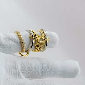 14K Gold Multi Link Connected Ring Interlocking Ring Multi Band Linked Ring Chunky Connector Ring Two Tone Band Ring Stack Spinelli Ring