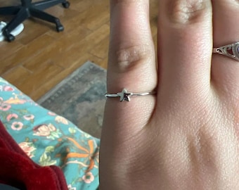 14K Gold Star Ring, Sterling Silver, Dainty Solitaire